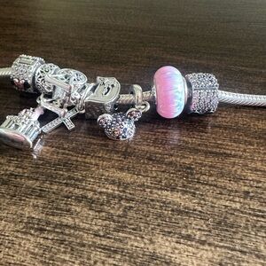 Pandora Silver Bracelet with Pink and Gold Charms